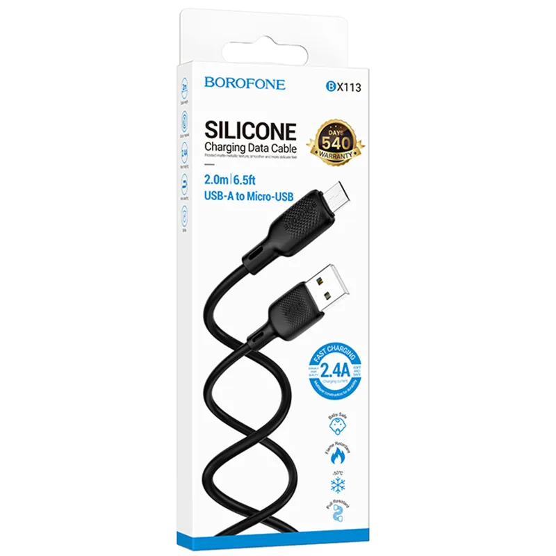 Дата кабель Borofone BX113 Lenny USB to MicroUSB 2.4A Black — фото 5