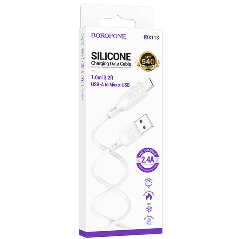 Дата кабель Borofone BX113 Lenny USB to MicroUSB 2.4A White — фото 4