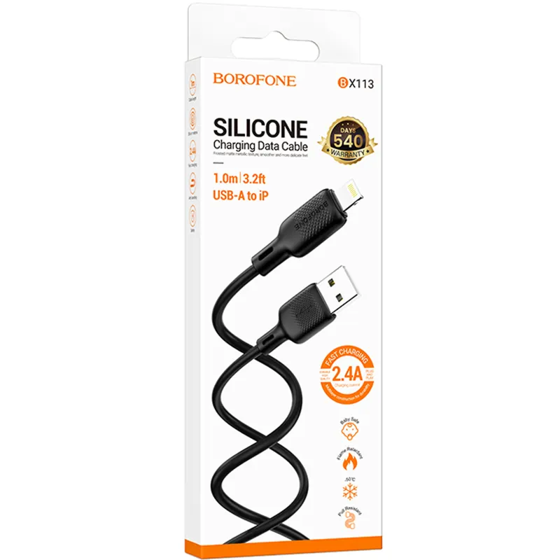 Дата кабель Borofone BX113 Lenny USB to Lightning 2.4A Black — фото 2