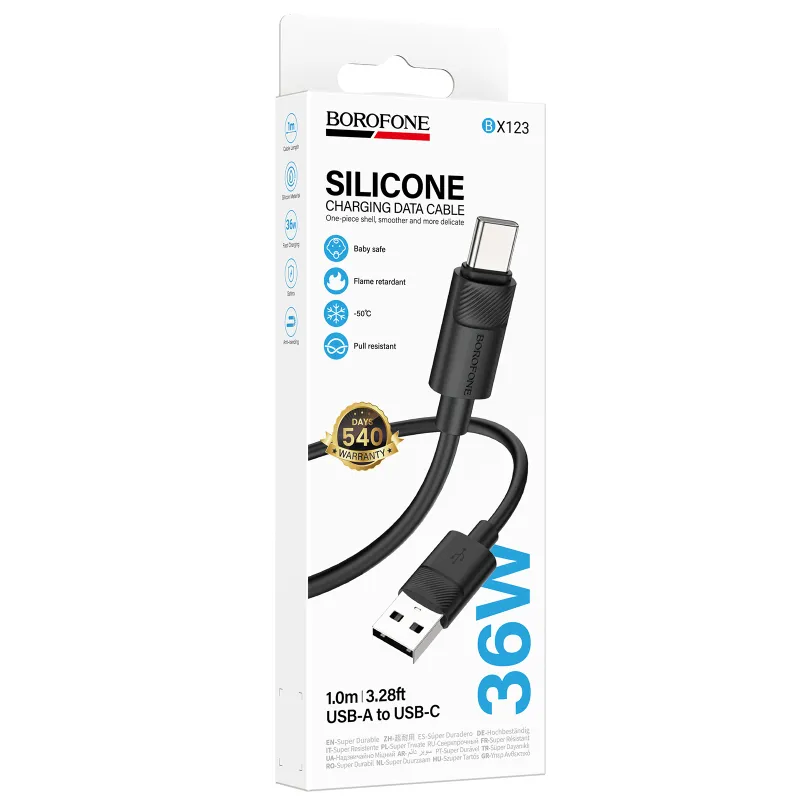 Дата кабель Borofone BX123 Leya USB to Type-C 36W Black — фото 3