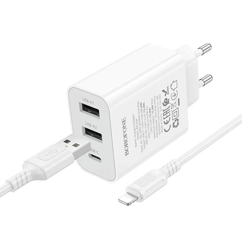 МЗП Borofone BA105A Stellar 15W + кабель USB to Lightning White — фото 2
