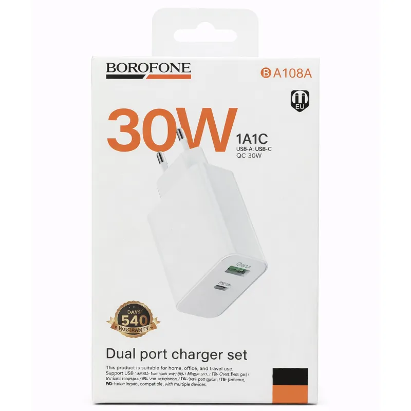МЗП Borofone BA108A Stellar PD30W+QC3.0 White — фото 2