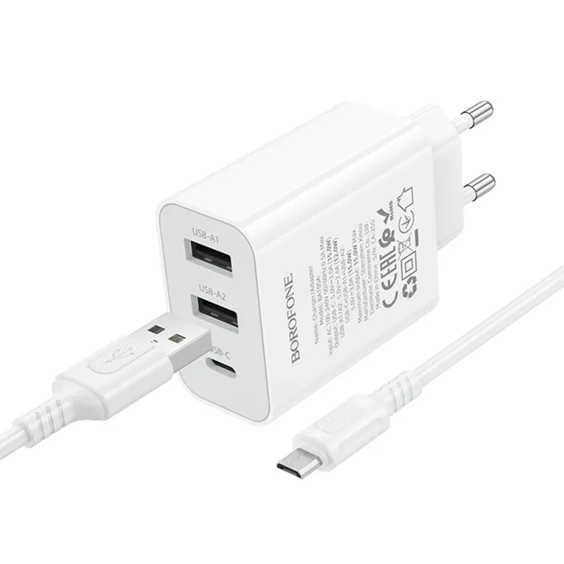 МЗП Borofone BA105A Stellar 15W + кабель USB to MicroUSB White — фото 3