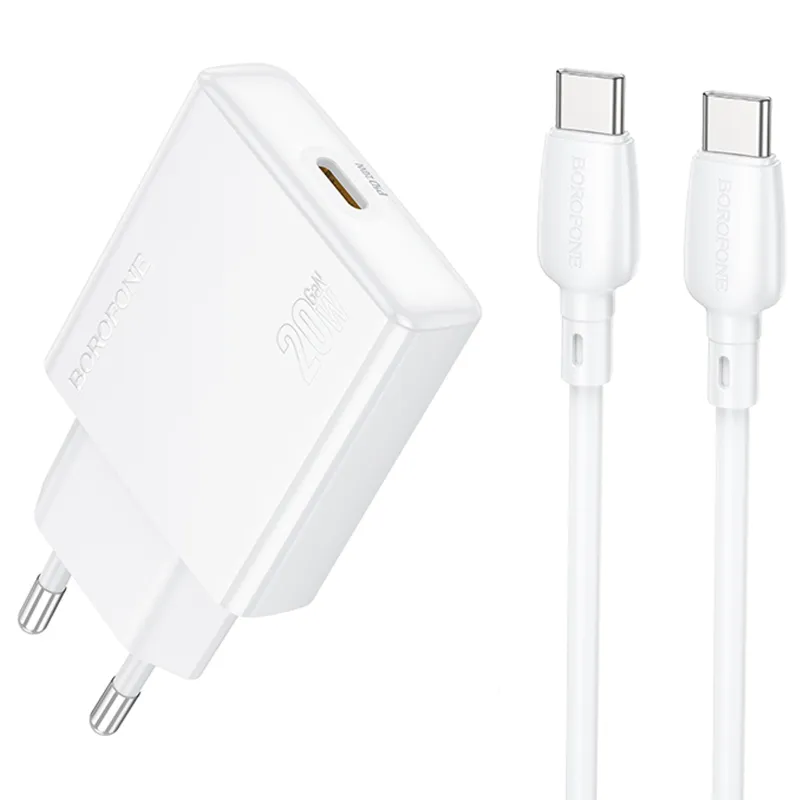 МЗП Borofone BN23 Wish PD20W + кабель Type-C to Type-C White