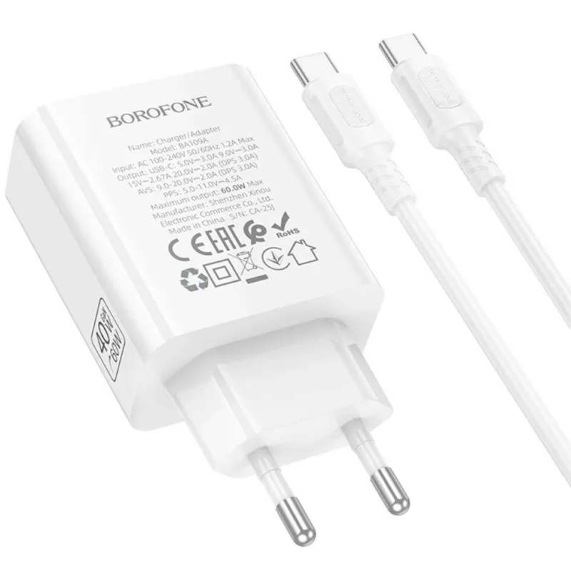 МЗП Borofone BA109A Star PD40W + кабель Type-C to Type-C White — фото 6