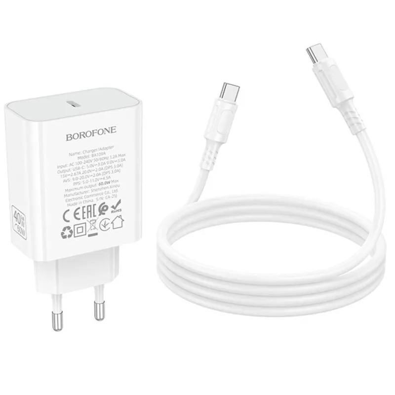 МЗП Borofone BA109A Star PD40W + кабель Type-C to Type-C White — фото 7