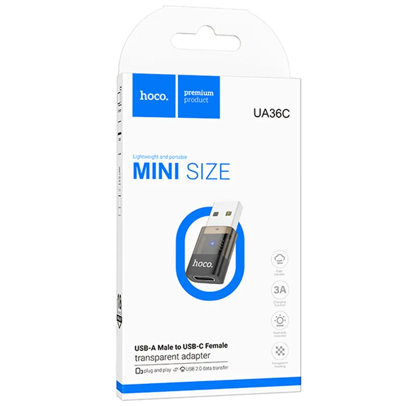 Перехідник Hoco UA36C USB male to Type-C female USB2.0 Black — фото 2