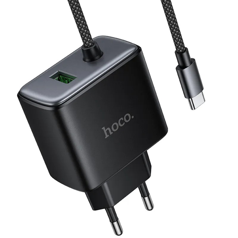 МЗП Hoco C164A New PD30W+QC3.0 + встроенный кабель Type-C Black — фото 5