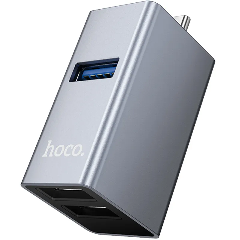 Перехідник HUB Hoco HB54A 3in1 (Type-C to 2xUSB2.0+USB3.0) Metal grey
