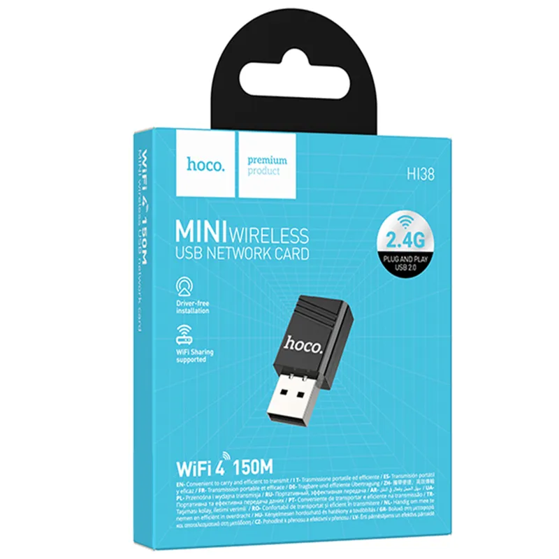 WiFi адаптер Hoco HI38 WiFi4 USB Internal Antenna 150Mbps Black — фото 2