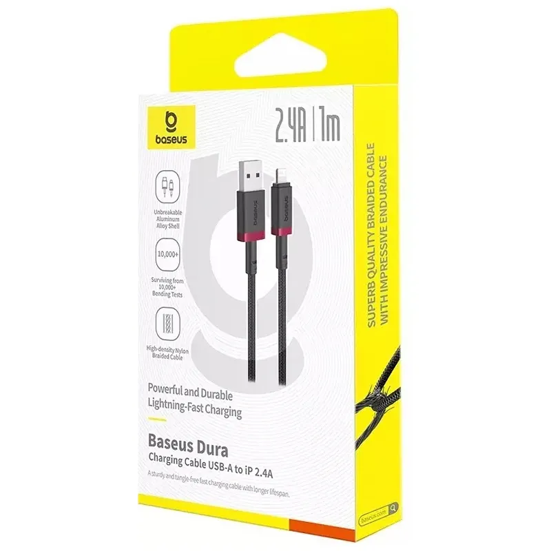 Дата кабель Baseus Dura Series Fast Charging USB to Lightning 2.4A Red / Black — фото 3
