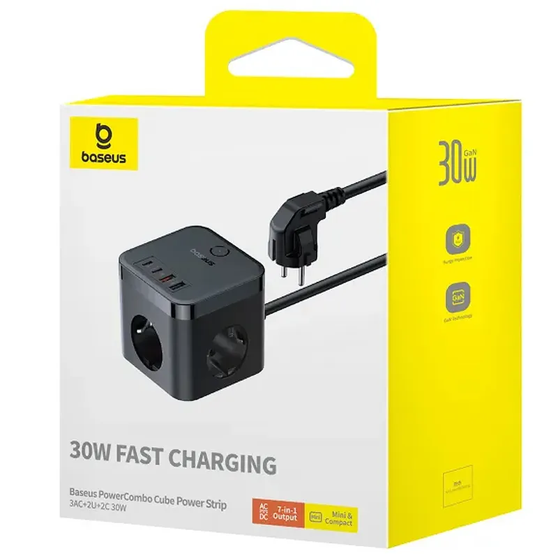 Подовжувач Baseus PowerCombo PD30W+QC3.0 Cluster Black — фото 4