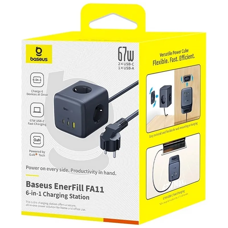 Подовжувач Baseus EnerFill FA11 PD67W+QC3.0 Cosmic Black — фото 2