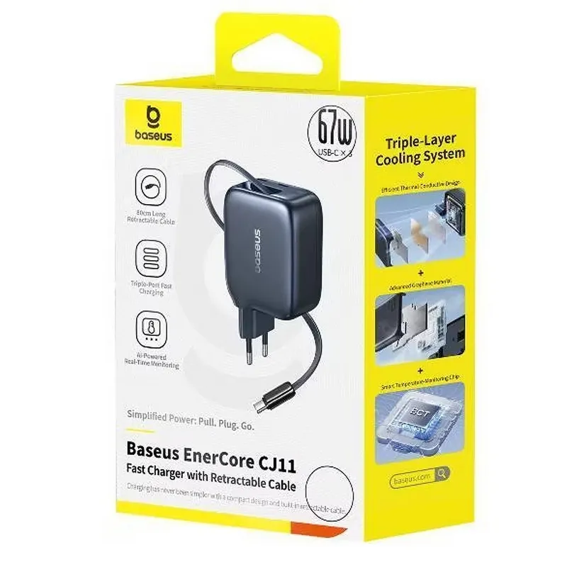 МЗП Baseus EnerCore CJ11 PD67W with retractable cable Cosmic Black — фото 3