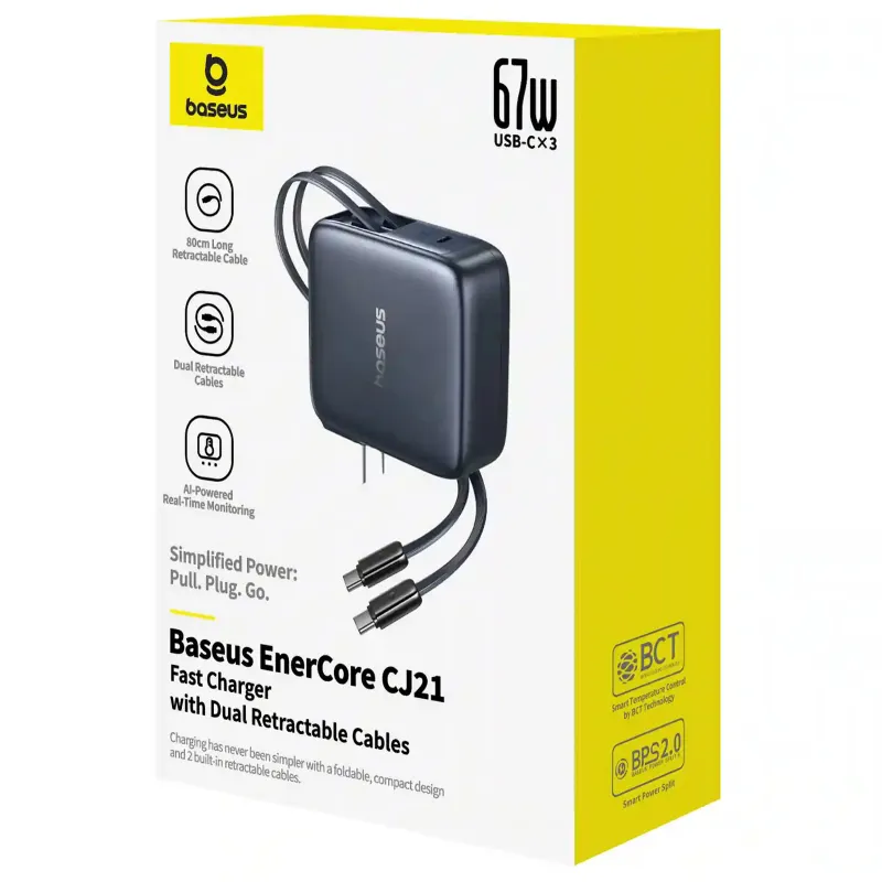 МЗП Baseus EnerCore CJ21 PD67W with retractable cables Cosmic Black — фото 4