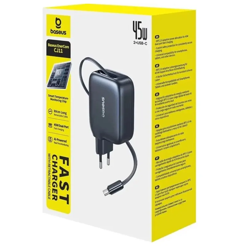 МЗП Baseus EnerCore CJ11 PD45W with retractable cable Cosmic Black — фото 3