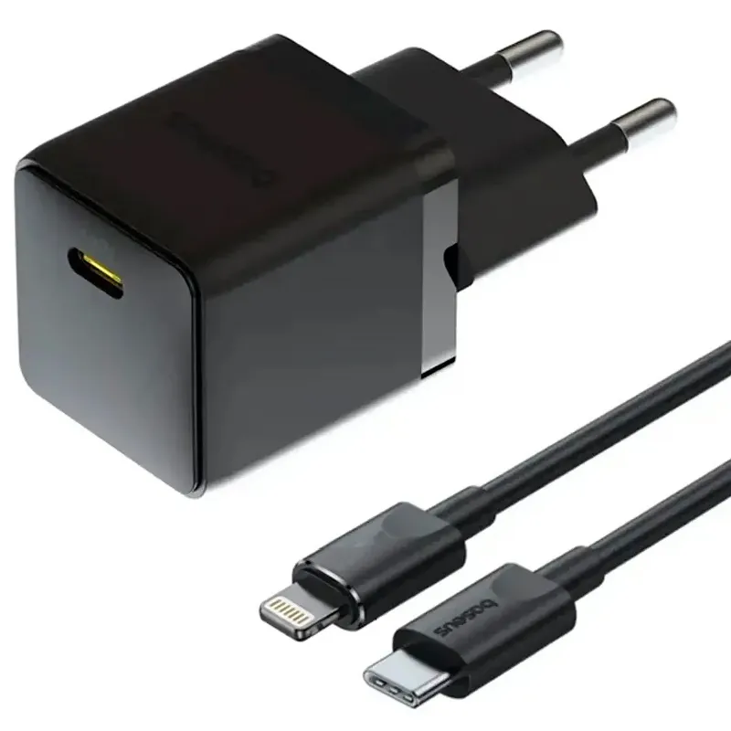 МЗП Baseus Palm Fast Charger 20W + кабель Type-C to Lightning Cluster Black