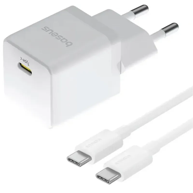 МЗП Baseus Palm Fast Charger 20W + кабель Type-C to Type-C Moon White