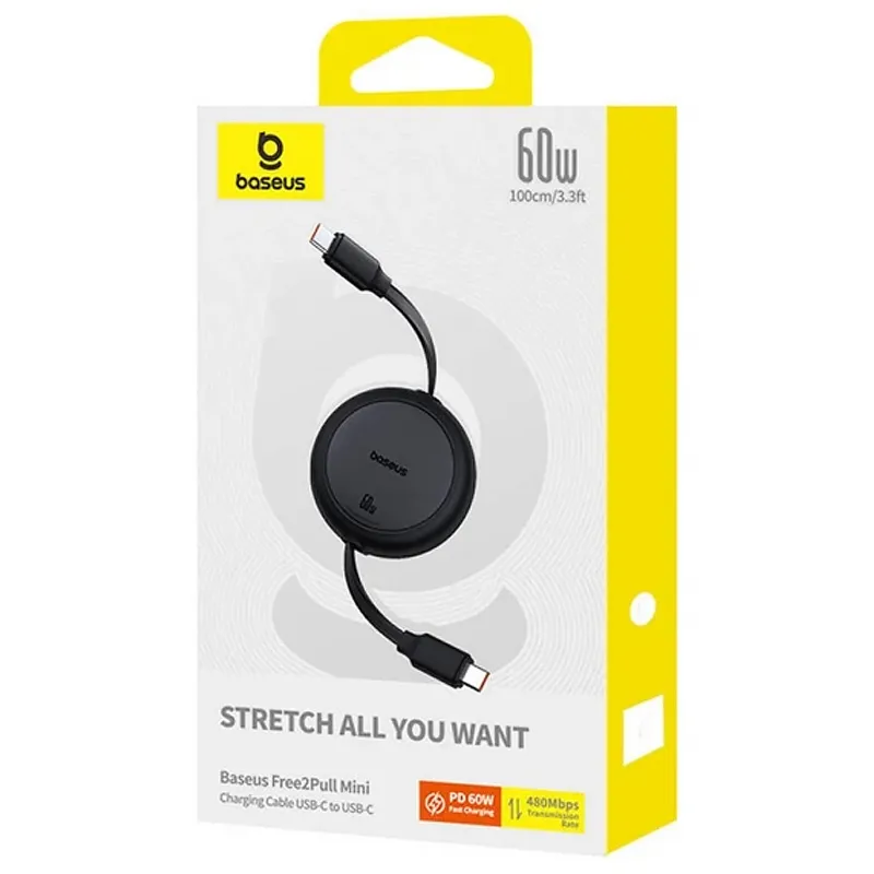 Дата кабель Baseus Free2Pull Mini Retractable Type-C to Type-C 60W Cluster Black — фото 4