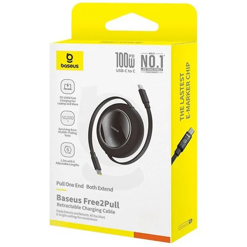 Дата кабель Baseus Free2Pull Mini Retractable Type-C to Type-C 100W Cluster Black — фото 4