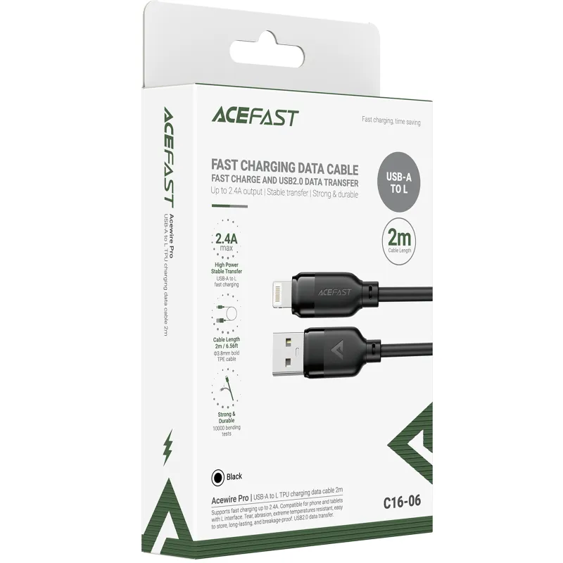 Дата кабель Acefast C16-06 USB to Lightning 2.4A Black — фото 5