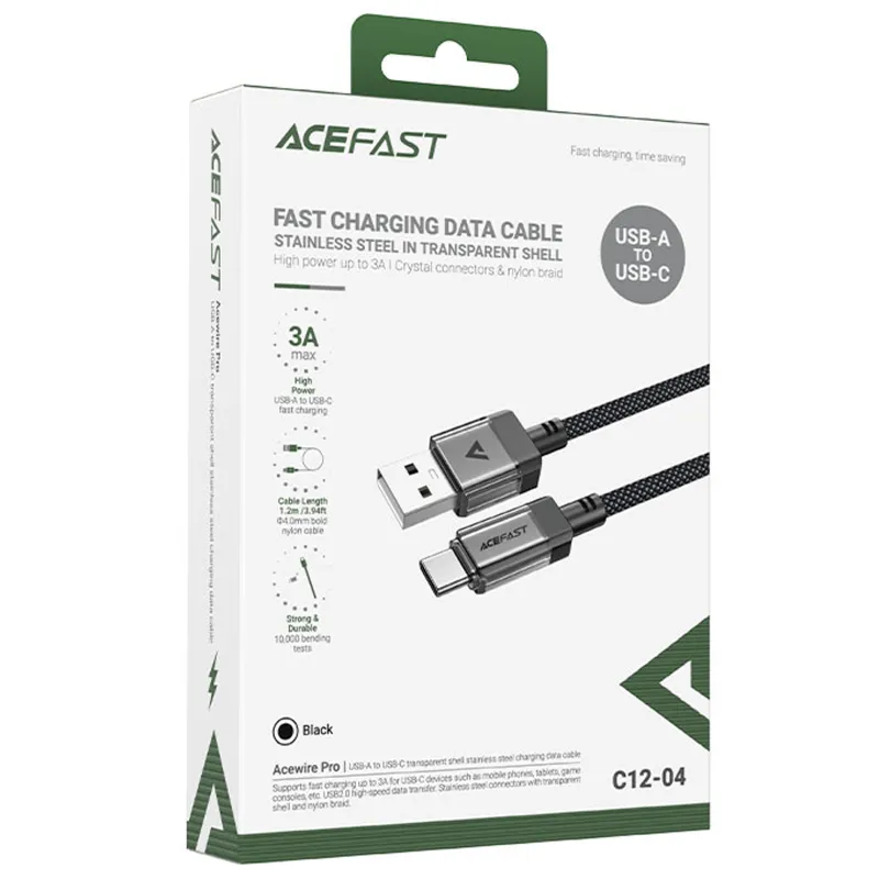 Дата кабель Acefast C12-04 USB to Type-C 3A Black — фото 5