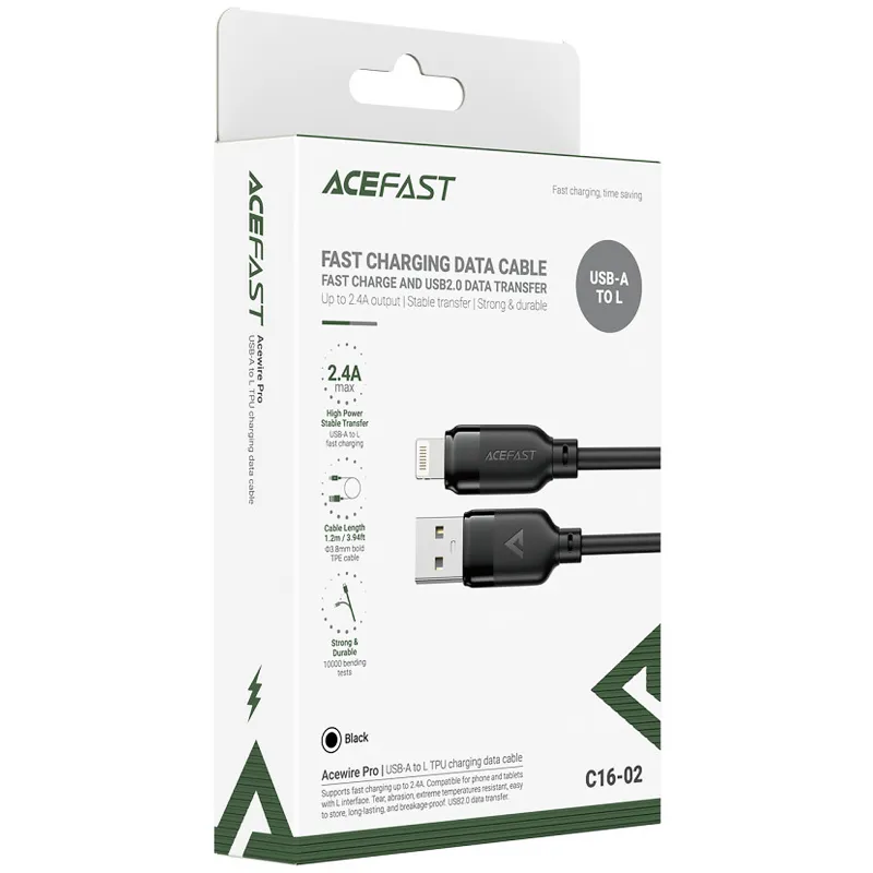 Дата кабель Acefast C16-02 USB to Lightning 2.4A Black — фото 2