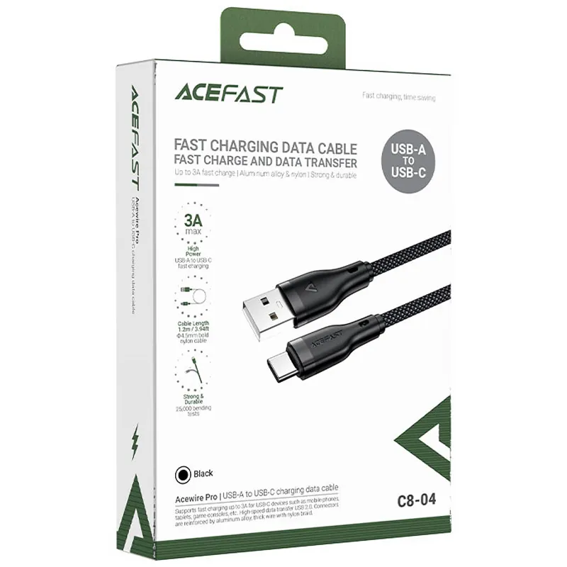 Дата кабель Acefast C8-04 USB to Type-C 3A Black — фото 2