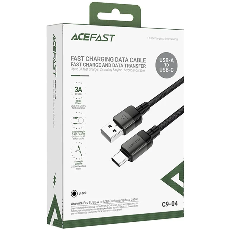 Дата кабель Acefast C9-04 USB to Type-C 3A Black — фото 2