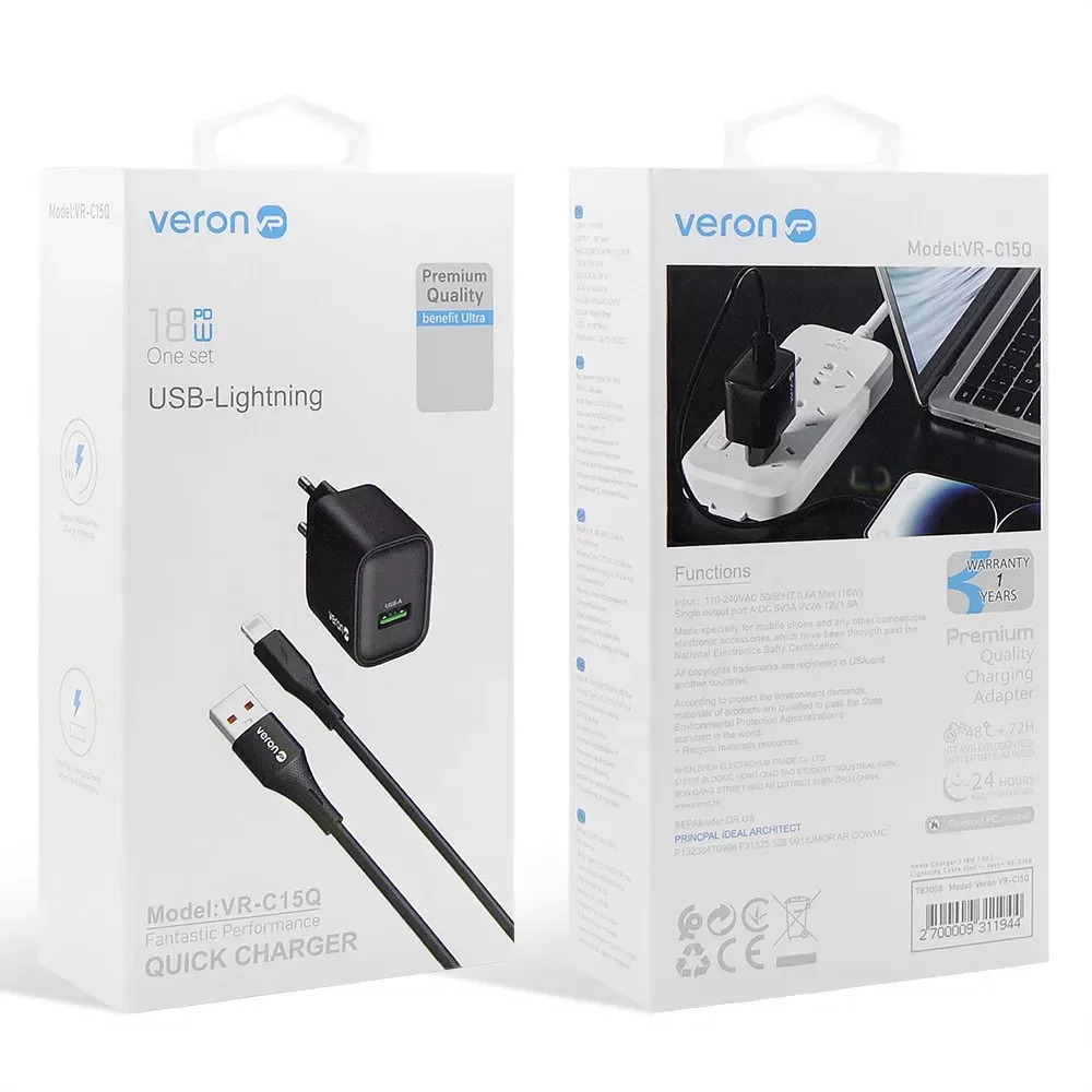 Home Charger | 18W | 1U | Lightning Cable — Veron VR-C15Q — фото 3