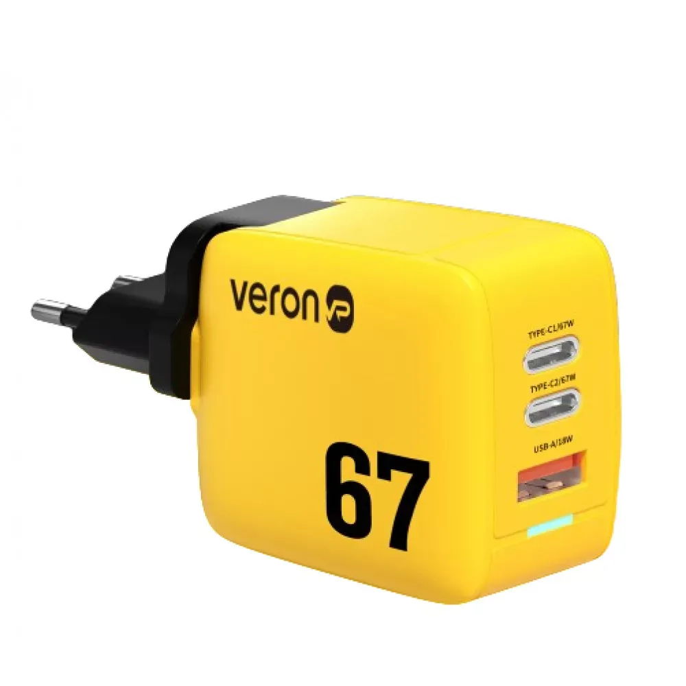 Home Charger | 67W | GaN | PPS | 2 PD | QC3.0 LED — Veron TC-67