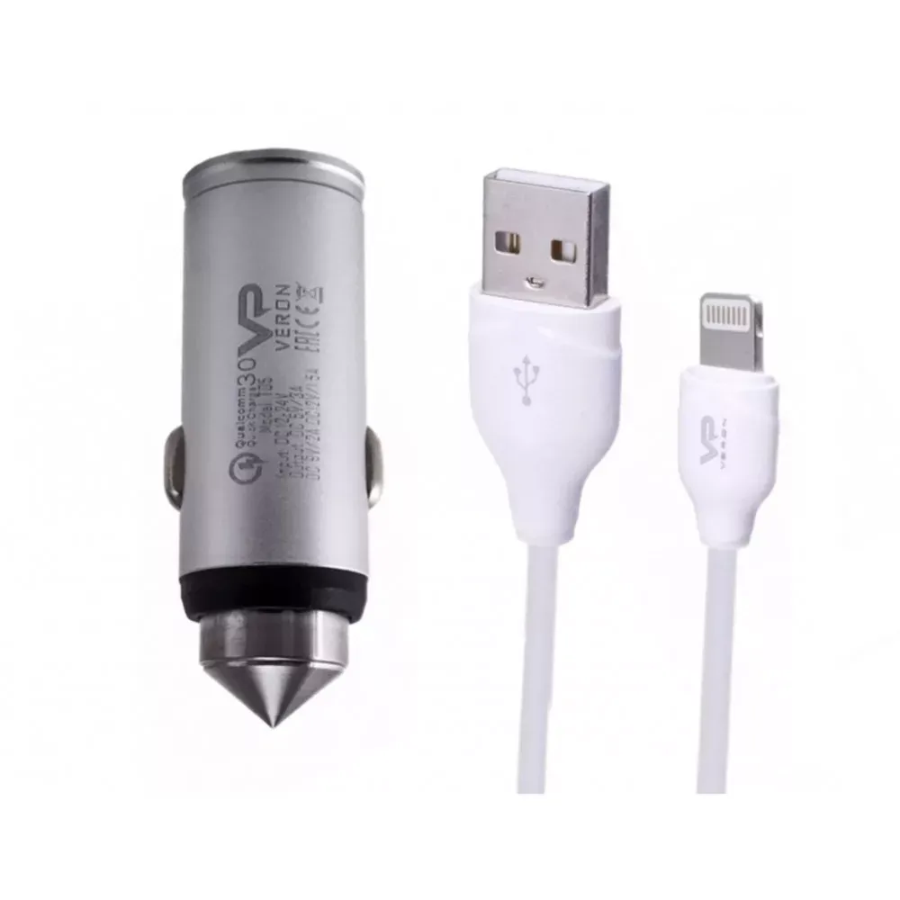 Car Charger 3.0A QC3.0 Lightning Cable (1m) Veron T05L Metal — F