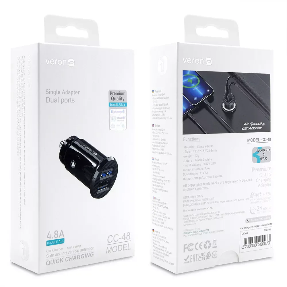 Car Charger 4.8A 2U Veron CC-48 - фото 3
