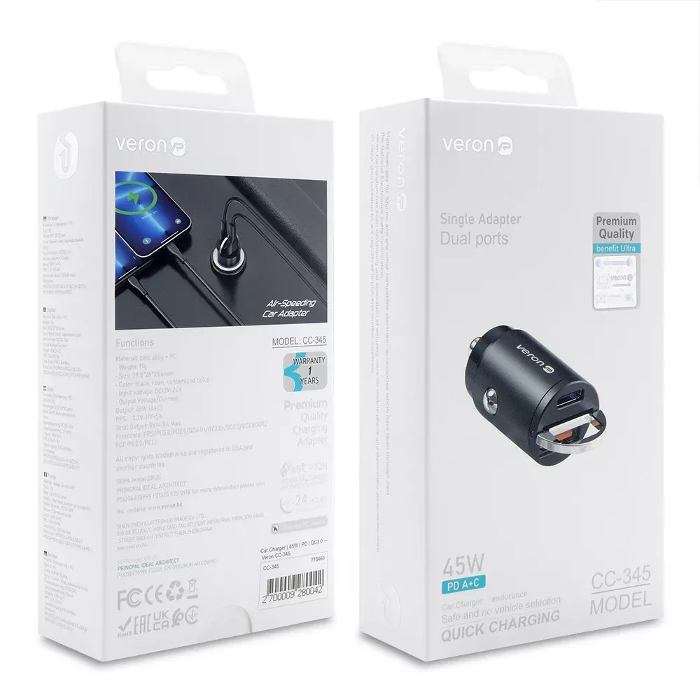 Car Charger 45W PD QC3.0 Veron CC-345 — фото 3