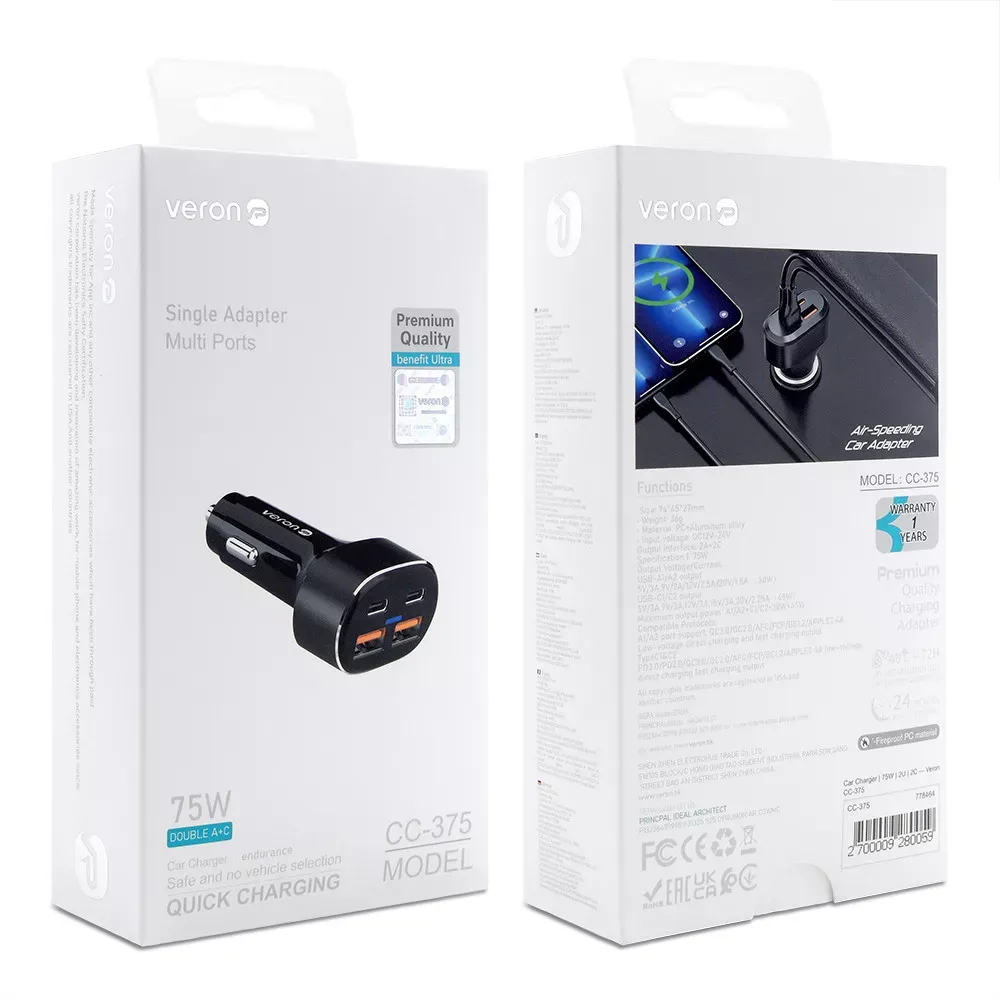 Car Charger 75W 2U 2C Veron CC-375 - фото 3