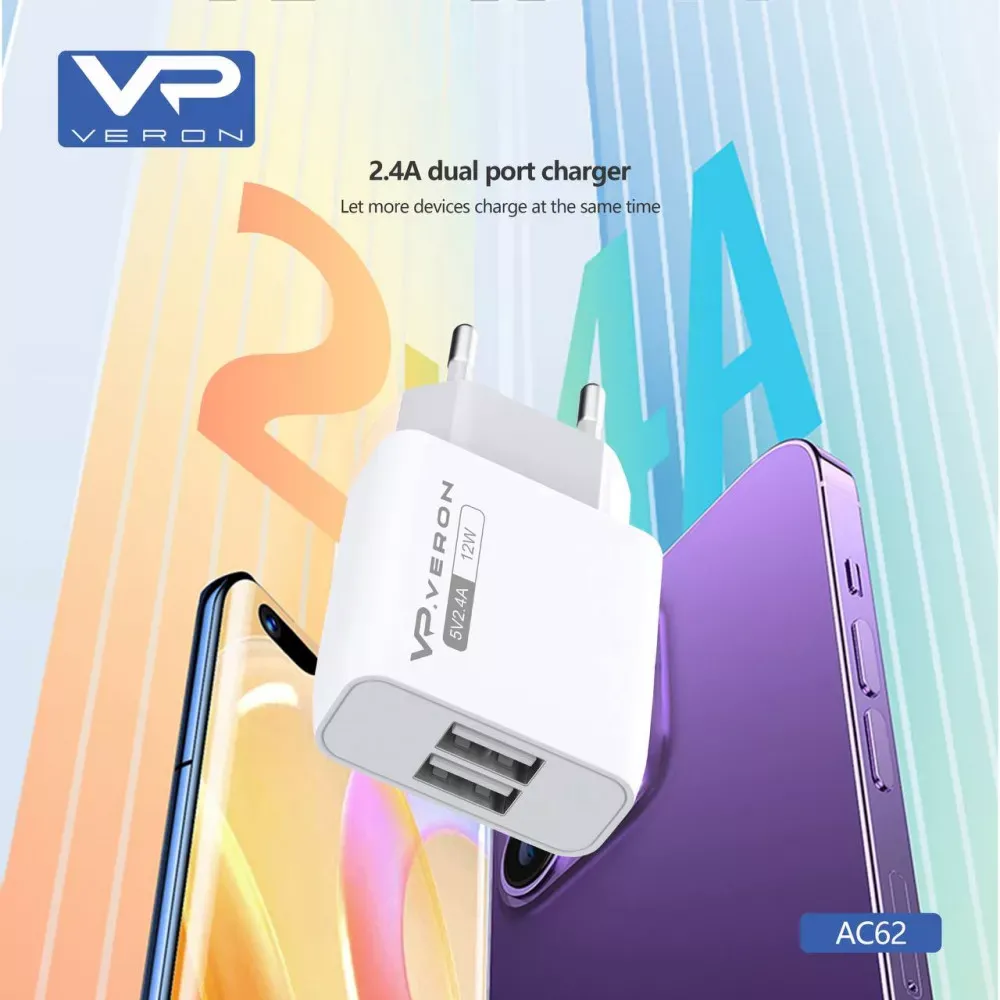 Home Charger 2.4A 2U USB C Cable Veron AC62C — фото 5