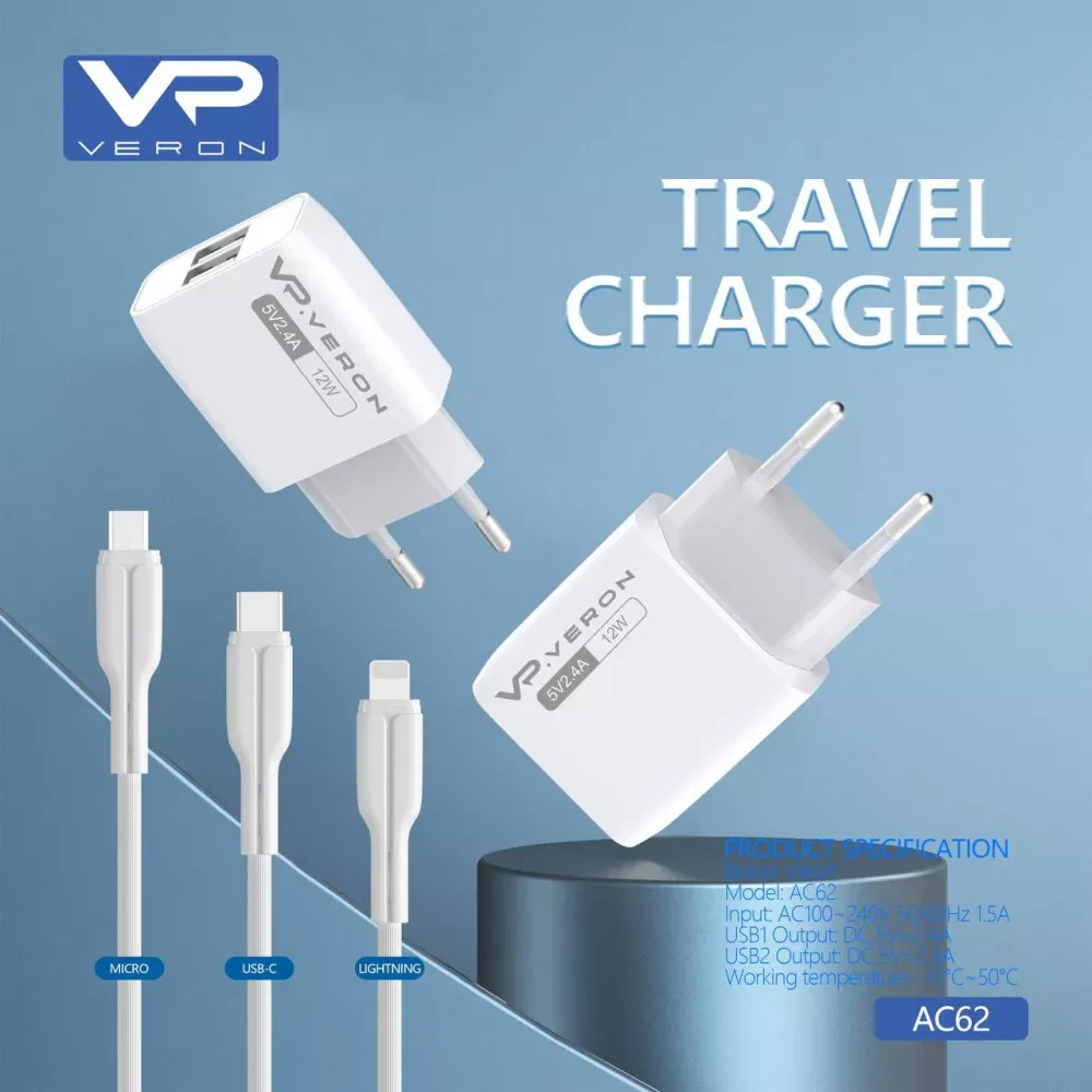 Home Charger 2.4A 2U USB C Cable Veron AC62C — фото 7