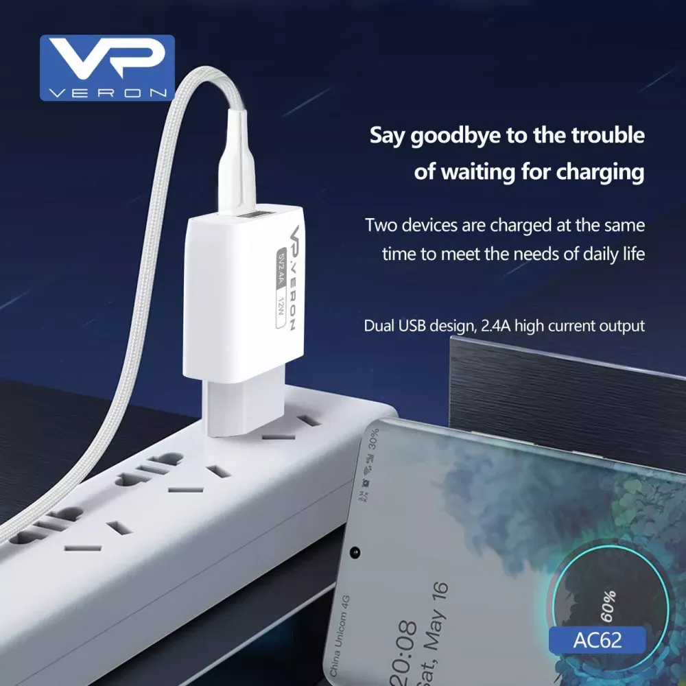 Home Charger 2.4A 2U USB C Cable Veron AC62C — фото 8