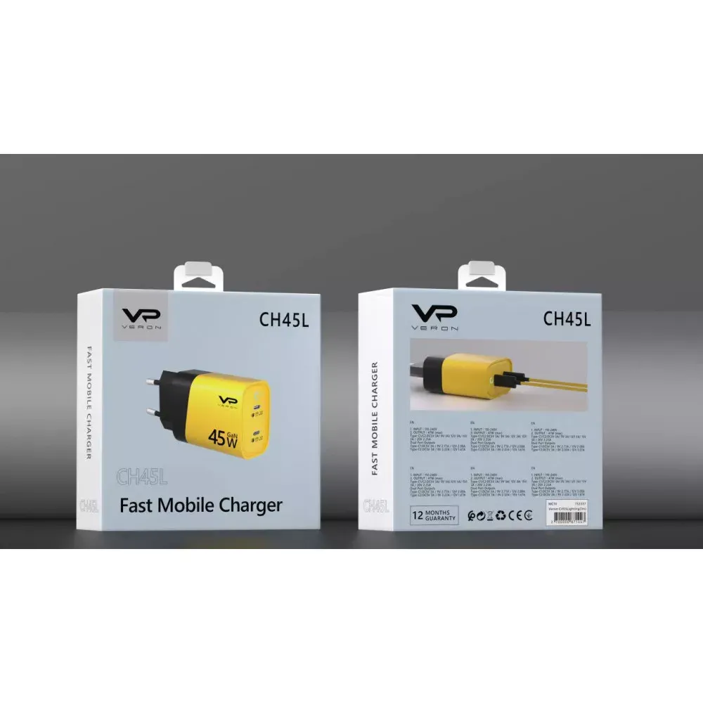 Home Charger | 45W | GaN | PPS | 2 PD | LED — Veron TC-45 — фото 5