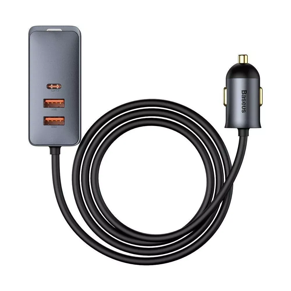 Car Charger 120W 2U 2C Extension Cord Baseus (CCBT-A0G) Share Together PPS multi-port Fast charging Gray — CCBT-AOG Gray - фото 5