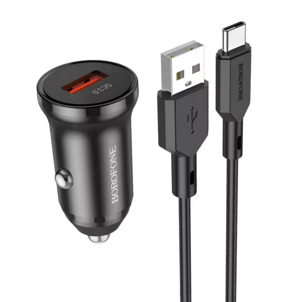 Car Charger 18W QC3.0 USB C Cable (1m) Borofone BZ18 — Black — Borofone