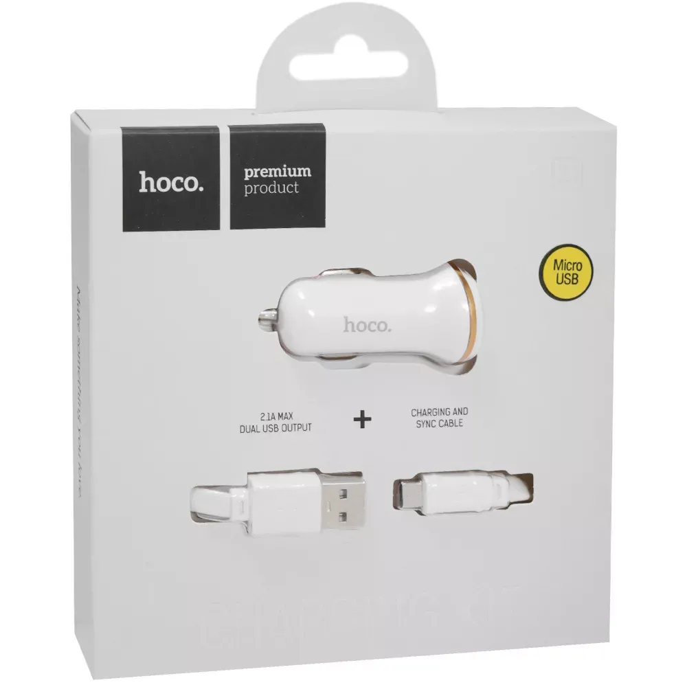Car Charger 2.1W 2U Lightning Cable Hoco Z1 White — фото 3