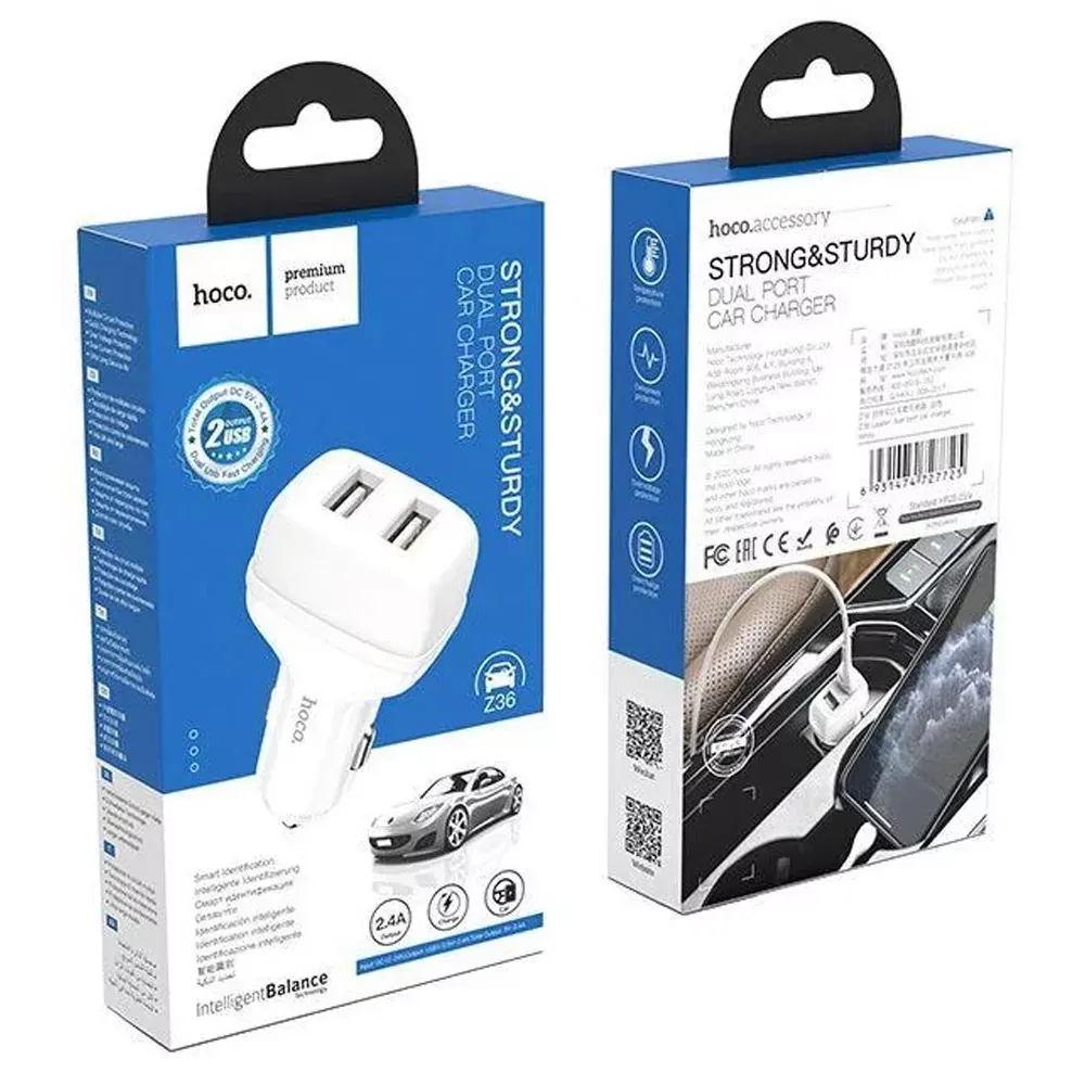 Car Charger 2.4A 2U Hoco Z36 — White - фото 3