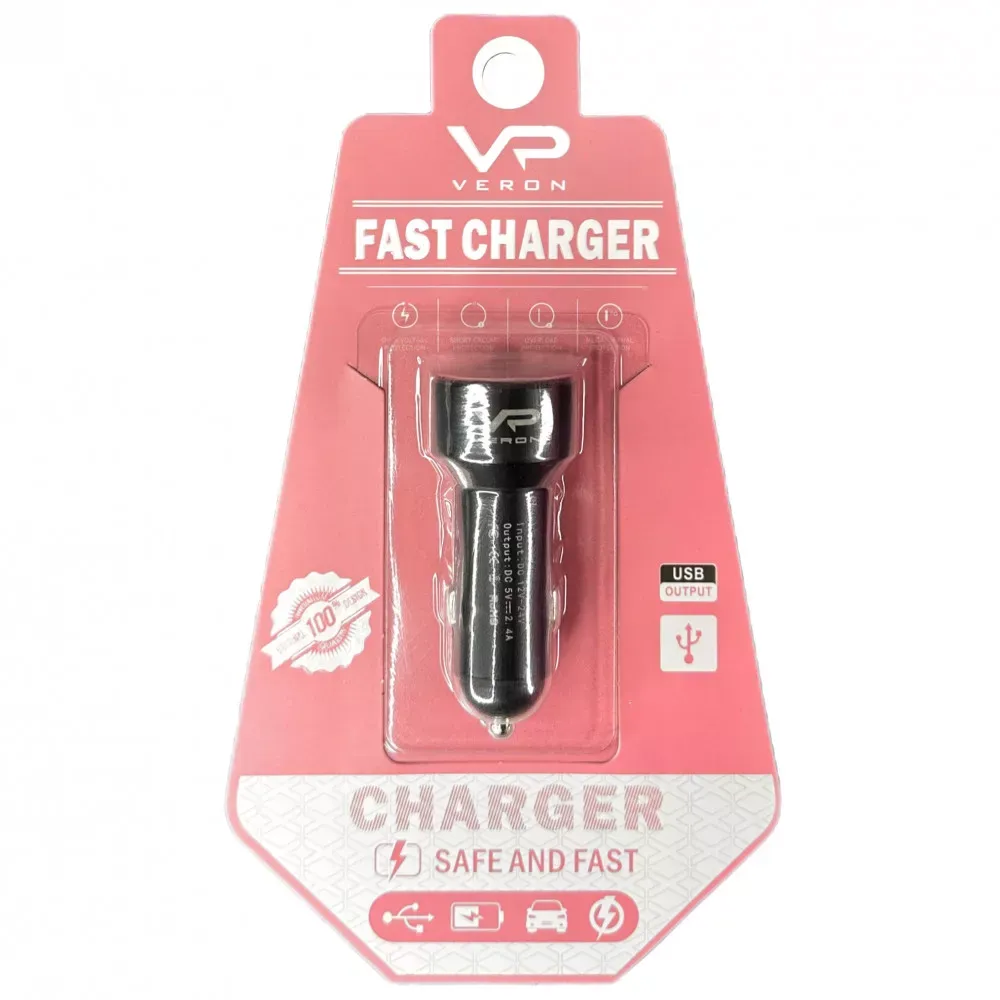 Car Charger 2.4A 2U Veron C-604A with LCD Long — фото 3