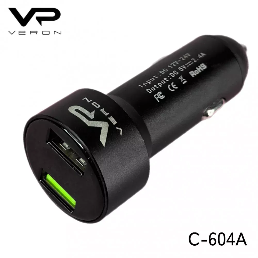 Car Charger 2.4A 2U Veron C-604A with LCD Long — фото 6