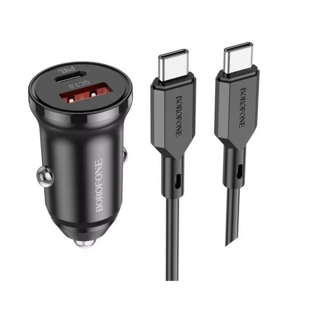 Car Charger 20W PD QC3.0  USB C Cable (1m) Borofone BZ18A — Black — Borofone