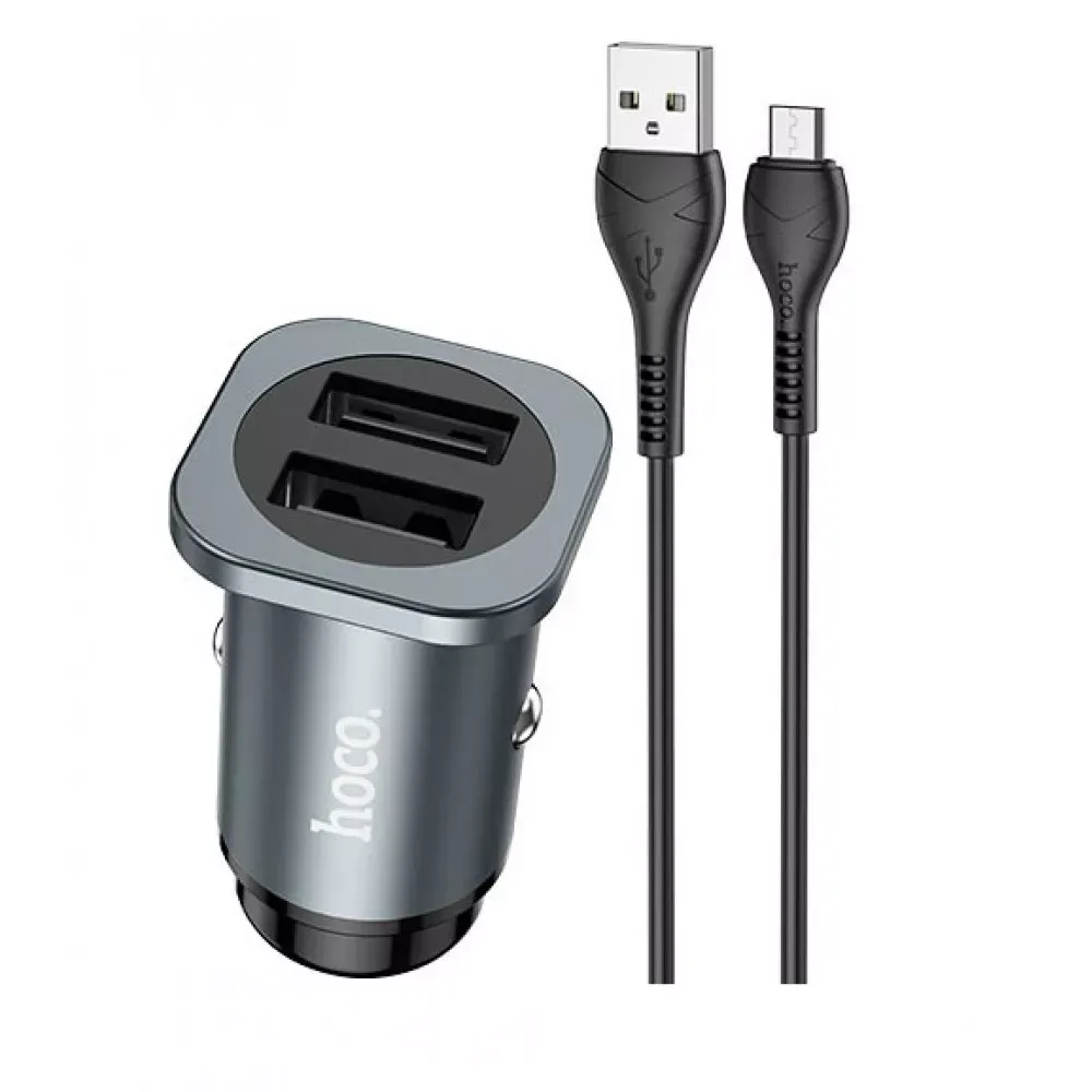 Car Charger 24W 2U Hoco NZ4 — Metal Gray — Hoco