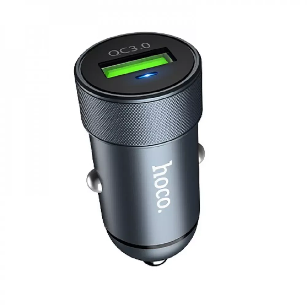 Car Charger 3.0A QC3.0 Hoco Z32 — Metal Gray — Hoco