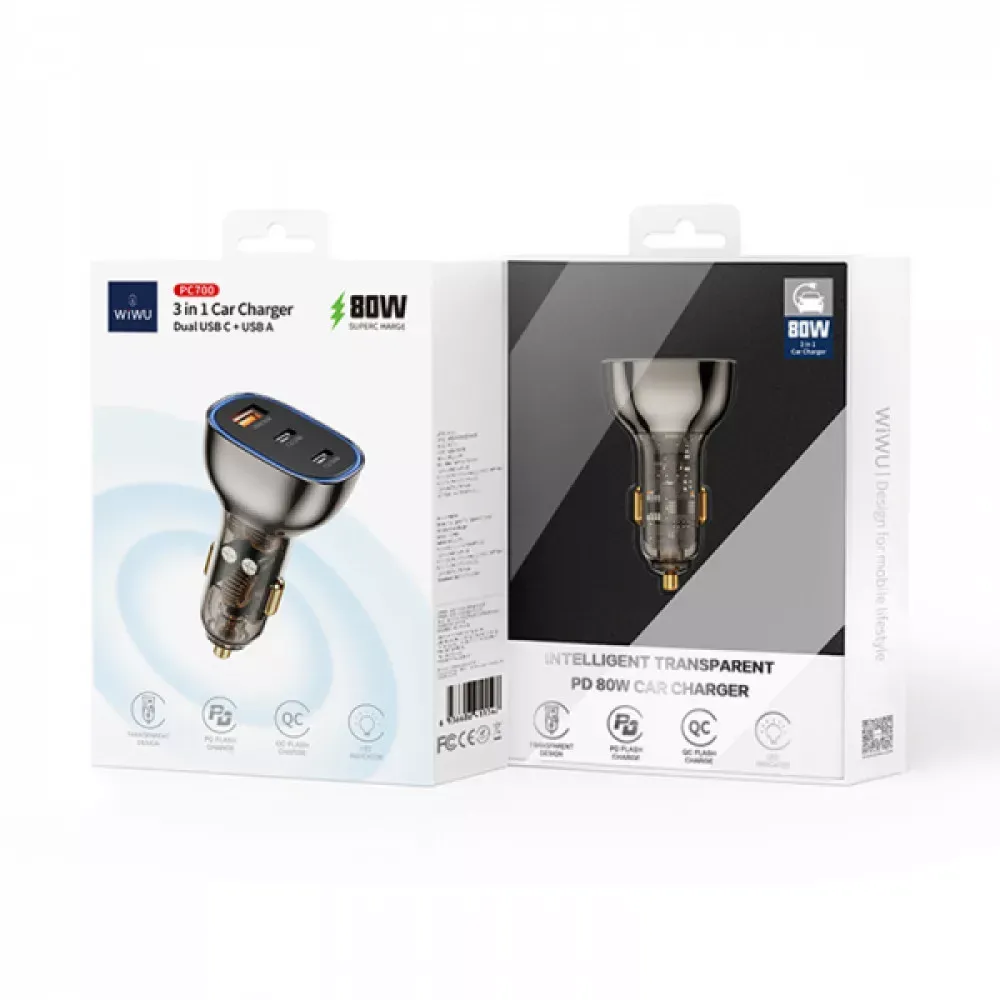 Car Charger 30W 2 PD QC3.0 WiWU PC700 — Black — фото 3