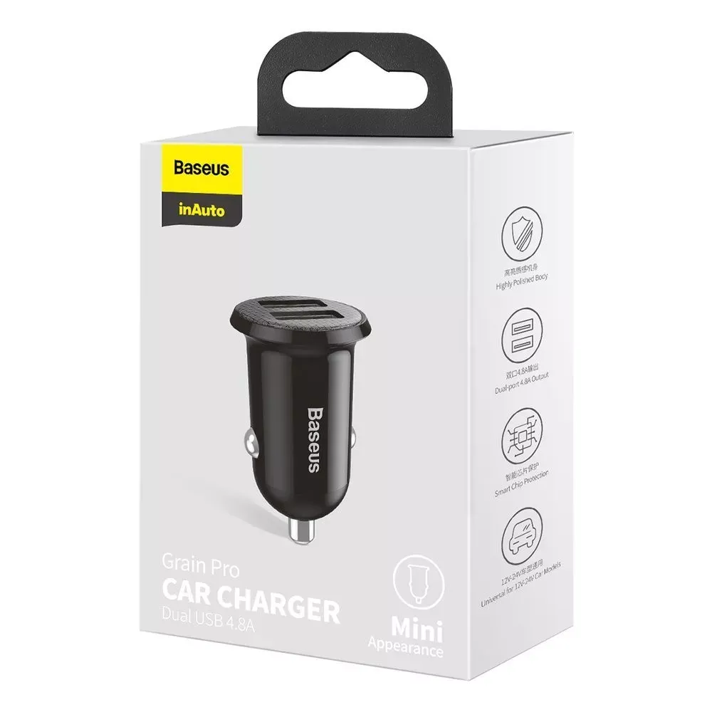 Car Charger 4.8A 2U Baseus Grain Pro — CCALLP-01 Black — фото 3